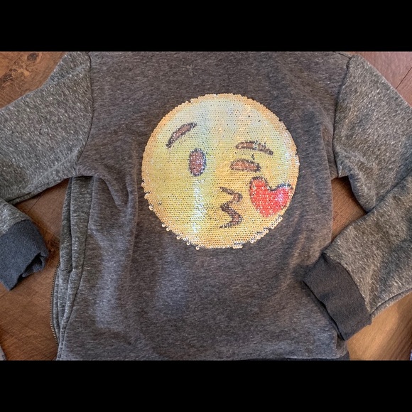 NWT Vintage Havana girl flip sequin emoji sz large full zip hoodie jacket - Picture 3 of 6